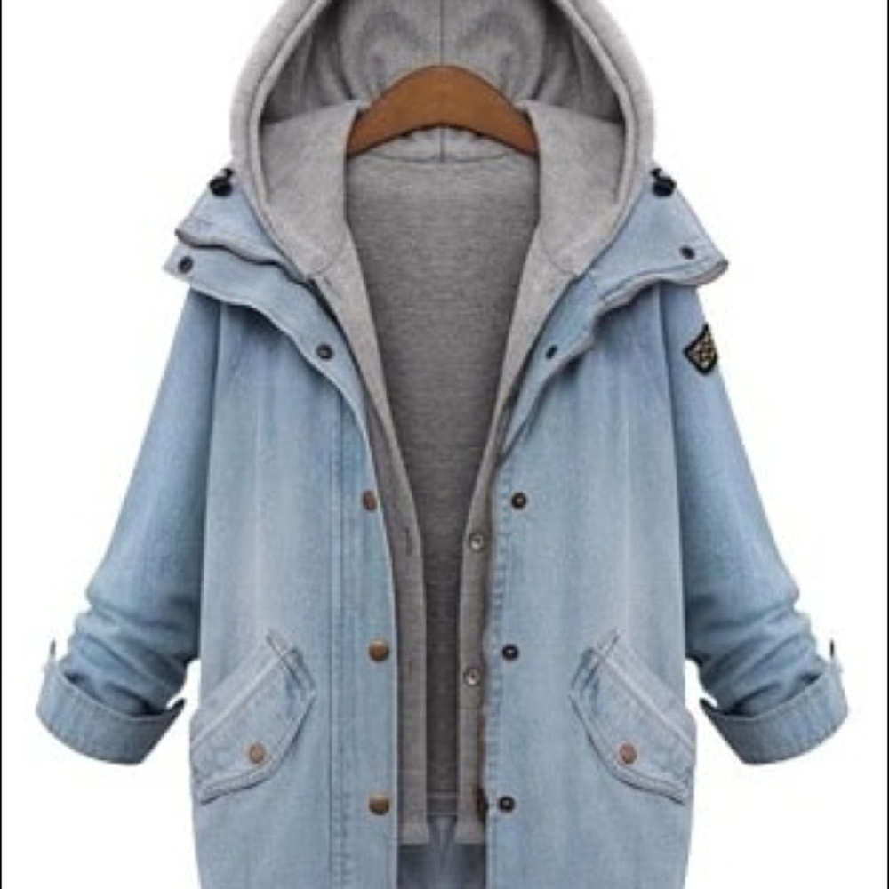 hooded drawstring jean jacket